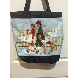 Norman Rockwell Schoolchildren Zippered Tote Bag Vintage Style Black Blue